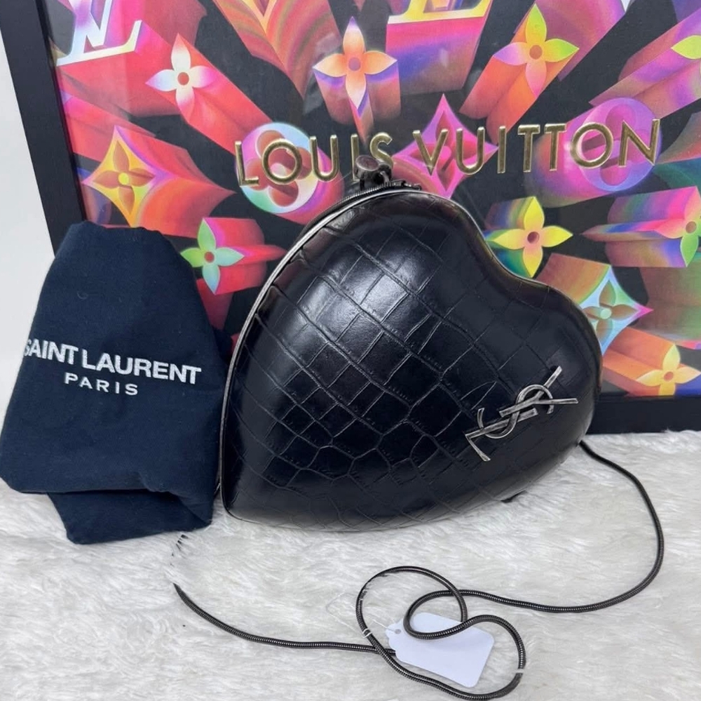 Saint Laurent Quilted Black Heart Clutch